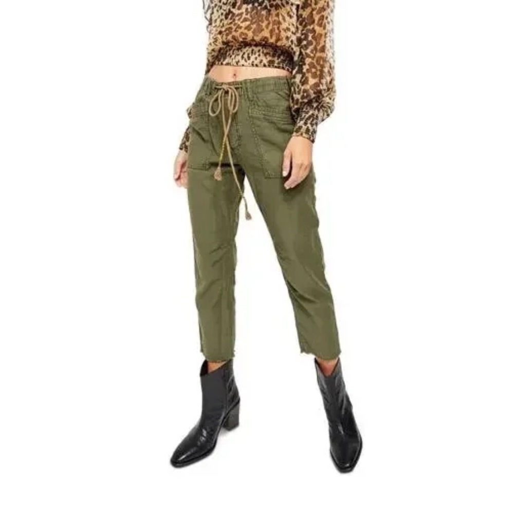 Free People Army Green Boyfriend Pant Barrel Leg Utility Size Medium Boho
